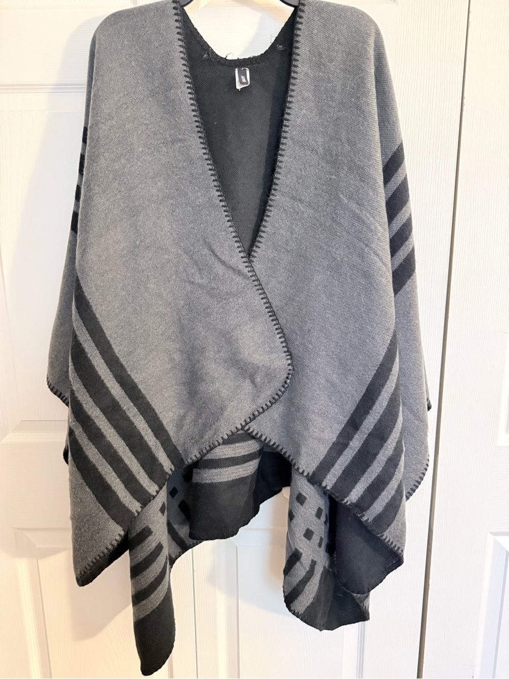 Apt. 9 Charcoal and Light Gray Striped Reversible Wrap Poncho